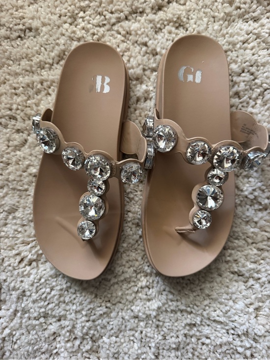 Gianni Bini Shoes - Gianni Bini Nude Crystal-Embellished Toe-Post Sandals